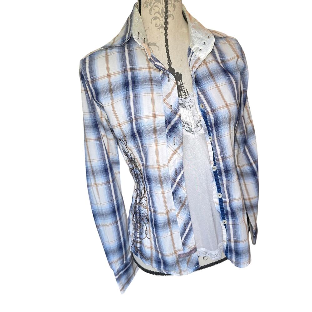 Vintage Y2k English Laundry Plaid Embroidered Button Up Womens Size M